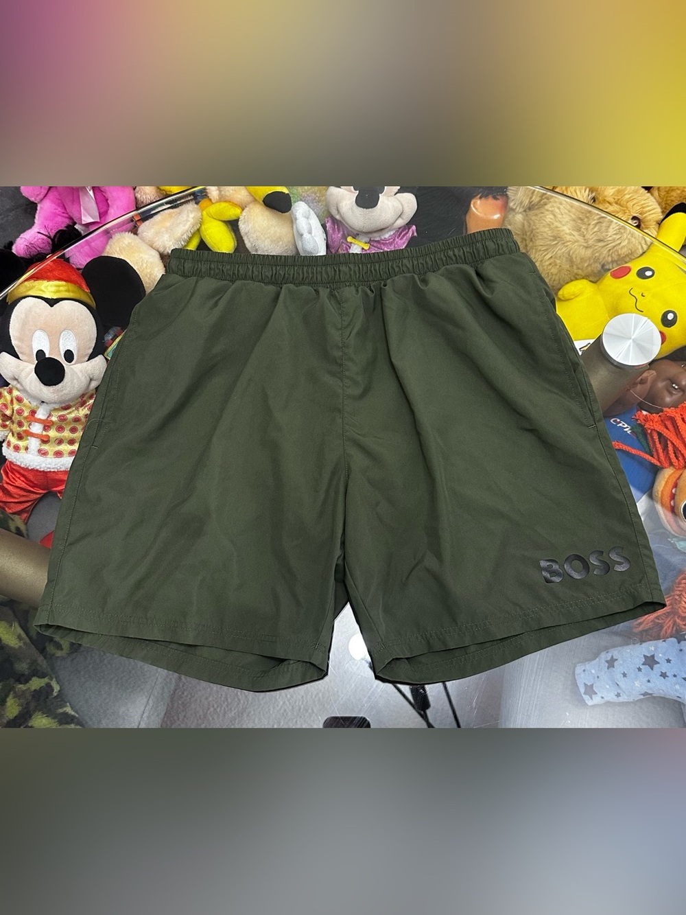 Hugo Boss Olive Green Elastic-Waist Hybrid Shorts